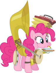 Size: 4588x6000 | Tagged: safe, artist:plsim, pinkie pie, g4, absurd resolution, banjo, cymbals, female, harmonica, musical instrument, simple background, solo, sousaphone, tambourine, transparent background, tuba, vector