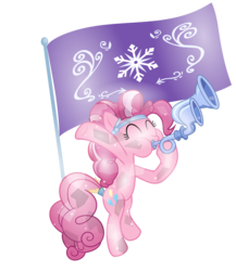 Size: 6463x7445 | Tagged: safe, artist:plsim, pinkie pie, crystal pony, earth pony, pony, g4, the crystal empire, absurd resolution, crystal empire, crystallized, eyes closed, female, flag, flugelhorn, mare, simple background, solo, transparent background, vector