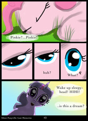 Size: 1024x1415 | Tagged: safe, artist:helenasherzblut, pinkie pie, twilight sparkle, fanfic:silent ponyville, g4, comic, lost memories