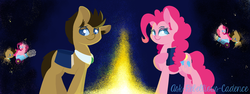 Size: 2048x768 | Tagged: safe, artist:pinkie-pielock, doctor whooves, pinkie pie, time turner, g4, doctor who, doctorpie, memories, necktie, pointy ponies, sonic screwdriver