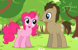 Size: 1107x722 | Tagged: safe, artist:asika-aida, doctor whooves, pinkie pie, time turner, g4, doctorpie, meeting