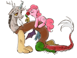 Size: 640x480 | Tagged: safe, artist:wan, discord, pinkie pie, g4, female, male, rose, ship:discopie, shipping, straight