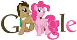 Size: 1562x811 | Tagged: safe, artist:ssumppg, doctor whooves, pinkie pie, time turner, earth pony, pony, g4, doctorpie, duo, female, google, logo, male, mare, shipping, simple background, stallion, straight, transparent background