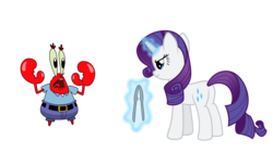 Size: 8889x5000 | Tagged: safe, artist:bobsicle0, rarity, crab, pony, unicorn, g4, absurd resolution, butt, female, levitation, magic, male, mare, mr. krabs, open mouth, plot, punishment, rarity fighting a regular sized crab, rarity fighting a rich crab, screaming, spongebob squarepants, telekinesis, this will end in death, threatening
