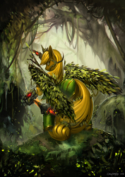 Size: 1237x1750 | Tagged: safe, artist:eosphorite, applejack, alicorn, pony, g4, alicornified, apple tree, applecorn, armor, awesome, badass, element of honesty, epic, everfree forest, female, hammer, looking at you, older, race swap, scenery porn, solo, war hammer, weapon