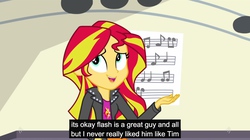 Size: 2560x1435 | Tagged: safe, screencap, sunset shimmer, equestria girls, g4, my little pony equestria girls: rainbow rocks, meme, music notes, youtube caption