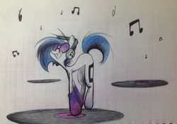 Size: 2448x1726 | Tagged: safe, artist:virtualsketcher, dj pon-3, vinyl scratch, g4, female, music, music notes, solo, traditional art