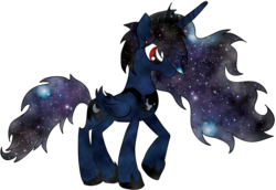 Size: 1024x706 | Tagged: safe, artist:ricepoison, princess luna, g4, corrupted, female, messy mane, raised hoof, solo