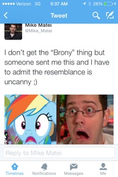 Size: 640x960 | Tagged: safe, rainbow dash, g4, angry video game nerd, comparison, mike matei, motherfucker mike, text, twitter