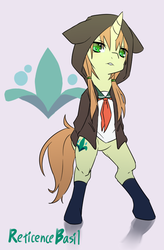 Size: 526x800 | Tagged: safe, artist:temecharo, oc, oc only, oc:reticencebasil, pony, bipedal, clothes, solo