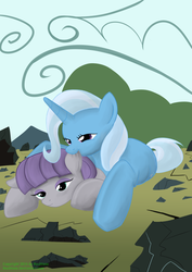 Size: 672x950 | Tagged: safe, artist:nachtana, maud pie, trixie, pony, unicorn, g4, ear bite, female, lesbian, mare, ship:mauxie, shipping