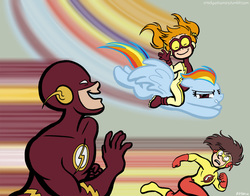 Size: 792x621 | Tagged: safe, artist:rachel ordway, rainbow dash, g4, comic book resources, crossover, dc comics, impulse, kid flash, race, the flash, the line it is drawn