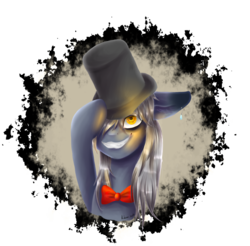 Size: 1024x1007 | Tagged: safe, artist:kukirra, oc, oc only, oc:freaky soul, pony, unicorn, bowtie, earring, hat, solo