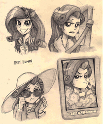 Size: 2410x2887 | Tagged: safe, artist:ilacavgbmjc, rarity, equestria girls, g4, duckface, female, hat, high res, monochrome, solo, sunglasses, traditional art