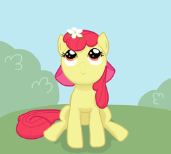 Size: 1267x1135 | Tagged: safe, artist:tuliothepillbug, apple bloom, earth pony, pony, g4, adorabloom, cute, female, filly, flower, flower in hair, outdoors, sitting, solo