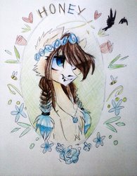 Size: 1024x1313 | Tagged: safe, artist:alliecorn, oc, oc only, oc:azure soul, flower, portrait, solo, traditional art, wreath