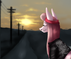 Size: 1024x843 | Tagged: safe, artist:alliecorn, oc, oc only, oc:allie, clothes, leather jacket, morning, road, solo