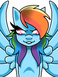 Size: 768x1024 | Tagged: safe, artist:fckyou5ideways, rainbow dash, anthro, g4, evil, female, looking at you, smiling, solo