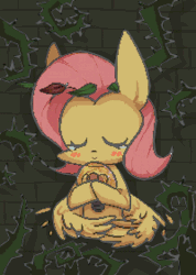 Size: 332x465 | Tagged: dead source, safe, artist:joycall6, fluttershy, g4, animated, crossover, eyes closed, female, game, lightbulb, oneshot, parody, pixel art, solo