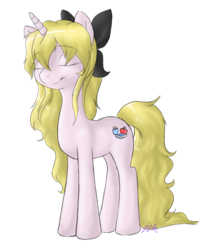 Size: 1336x1596 | Tagged: safe, artist:karramon, pony, blind, eyes closed, female, katawa shoujo, lilly satou, mare, ponified, solo