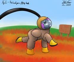 Size: 1280x1073 | Tagged: safe, artist:the-furry-railfan, oc, oc only, oc:crash dive, pegasus, pony, air supply, allergies, diving suit, field, flower, galoshes, hay fever, poppy, sign, silly, silly pony, solo, stomping, tempting fate, text, this will end in balloons