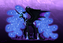 Size: 1280x874 | Tagged: safe, artist:inuhoshi-to-darkpen, nightmare moon, g4, bat wings, female, solo, spread wings, unshorn fetlocks