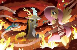 Size: 800x518 | Tagged: safe, artist:tony fleecs, derpy hooves, discord, fire streak, fluttershy, misty fly, rainbow dash, spitfire, pegasus, pony, g4, attack on titan, female, mare, parody, sacanime, sacanime winter, wonderbolts