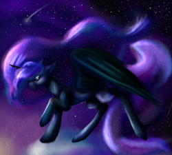 Size: 2000x1800 | Tagged: safe, artist:plimwie, princess luna, g4, female, flying, solo, space