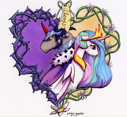 Size: 800x739 | Tagged: safe, artist:truespawnling, king sombra, princess celestia, g4, always, colored horn, crying, curved horn, female, former good king sombra, good king sombra, horn, male, ship:celestibra, shipping, sombra eyes, sombra horn, straight, tanabata