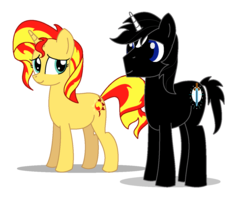 Size: 1280x1024 | Tagged: safe, artist:tyler3967, sunset shimmer, oc, oc:midnight starlight, pony, unicorn, equestria girls, g4