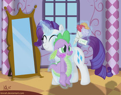 Size: 900x704 | Tagged: safe, artist:kinrah, rarity, spike, g4, female, male, ship:sparity, shipping, straight