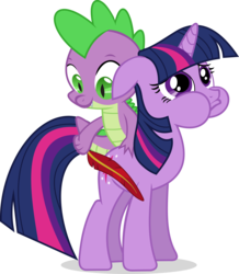 Size: 3733x4284 | Tagged: safe, artist:hornflakes, spike, twilight sparkle, dragon, pony, unicorn, g4, it's about time, dragons riding ponies, duo, female, floppy ears, male, mare, puffy cheeks, quill, riding, simple background, spike riding twilight, stifling laughter, tickling, transparent background, unicorn twilight, vector