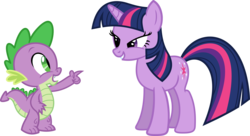 Size: 3584x1944 | Tagged: safe, artist:porygon2z, spike, twilight sparkle, dragon, pony, unicorn, g4, duo, female, male, mare, simple background, transparent background, unicorn twilight, vector