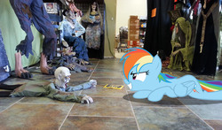 Size: 3264x1916 | Tagged: safe, artist:porygon2z, rainbow dash, g4, halloween, irl, nightmare night, photo, ponies in real life