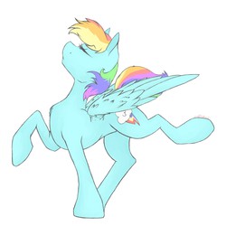 Size: 1280x1280 | Tagged: safe, artist:silversprinkles, rainbow dash, pegasus, pony, g4, balancing, cutie mark, eyes closed, female, graceful, pose, simple background, solo, strutting, wings