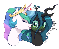 Size: 1200x1000 | Tagged: safe, artist:xarakayx, princess celestia, queen chrysalis, alicorn, changeling, changeling queen, pony, g4, blushing, cute, cutealis, cutelestia, eyes closed, female, gritted teeth, heart, lesbian, licking, mare, ship:chryslestia, shipping, simple background, smiling, surprised, sweat, tongue out, transparent background, wide eyes