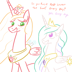 Size: 800x800 | Tagged: safe, artist:jargon scott, big macintosh, princess celestia, g4, bigmacicorn, macareina, multeity, princess big mac, princess macareina, rule 63, tiny mac, too many macareinas