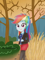 Size: 3200x4267 | Tagged: safe, artist:sumin6301, rainbow dash, equestria girls, g4, beautiful, clothes, cute, dashabetes, female, jacket, leather jacket, lipstick, pantyhose, red lipstick, skirt, solo