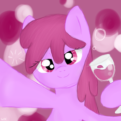 Size: 1200x1200 | Tagged: safe, artist:wishpercry, berry punch, berryshine, earth pony, pony, g4, bipedal, drunk, female, glass, solo, wine