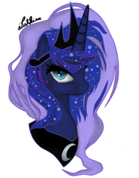 Size: 1024x1303 | Tagged: safe, artist:sofilut, princess luna, g4, female, portrait, simple background, solo, three quarter view, transparent background