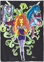 Size: 1741x2444 | Tagged: safe, artist:pikanerd, adagio dazzle, aria blaze, sonata dusk, equestria girls, g4, my little pony equestria girls: rainbow rocks, female, the dazzlings, traditional art, trio