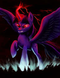 Size: 1024x1325 | Tagged: safe, artist:fox-moonglow, twilight sparkle, alicorn, pony, g4, crying, female, glowing horn, horn, mare, solo, twilight sparkle (alicorn)