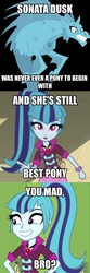 Size: 606x1822 | Tagged: safe, artist:sloththechaos666, screencap, sonata dusk, hippocampus, merpony, siren, equestria girls, g4, best pony, caption, female, frown, glare, grin, gritted teeth, image macro, looking at you, meme, open mouth, pointing, sharp teeth, smiling, teeth, text, wide eyes, you mad bro