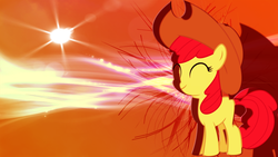 Size: 1366x768 | Tagged: safe, artist:midnight-star234, artist:ulyssesgrant, apple bloom, g4, cute, eyes closed, hat, lens flare, shadow, vector, wallpaper