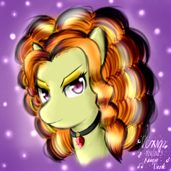 Size: 2500x2500 | Tagged: safe, artist:parody-of-eve, adagio dazzle, earth pony, pony, equestria girls, g4, my little pony equestria girls: rainbow rocks, 2015, bedroom eyes, disguise, disguised siren, earth pony adagio dazzle, equestria girls ponified, female, gem, high res, necklace, pendant, ponified, portrait, purple background, simple background, siren gem, solo