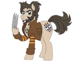 Size: 1485x1200 | Tagged: safe, artist:edcom02, artist:jmkplover, earth pony, pony, adamantium, claws, crossover, logan, marvel, mutant, ponified, simple background, spiders and magic: capcom invasion, transparent background, wolverine, x-men