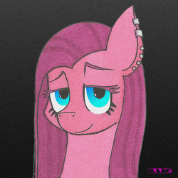 Size: 3356x3356 | Tagged: safe, artist:jshaseo, pinkie pie, earth pony, pony, g4, bust, ear piercing, female, helix piercing, high res, looking at you, piercing, pinkamena diane pie, portrait, smiling, solo, traditional art