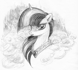 Size: 2142x1915 | Tagged: safe, artist:violetsquiggles, twilight sparkle, g4, fanfic art, female, monochrome, solo, traditional art