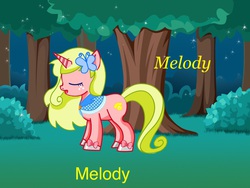 Size: 1024x768 | Tagged: safe, oc, oc:melody, pony, unicorn, bush, female, forest, freckles, hoof shoes, horn, mare, night, open mouth, outdoors, sparkles, tail, tree, unicorn oc
