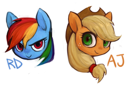 Size: 650x438 | Tagged: safe, artist:kei05, applejack, rainbow dash, earth pony, pegasus, pony, g4, duo, female, mare, pixiv